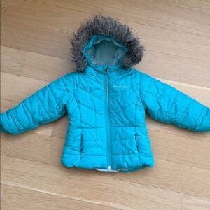 Columbia Girls’ Toddler Turquoise Blue Hooded Puffer Jacket Size 2T